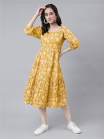 Thumbnail for Janasya Bright Cotton Floral Tiered Dress