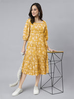 Thumbnail for Janasya Bright Cotton Floral Tiered Dress