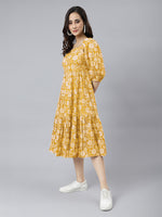 Thumbnail for Janasya Bright Cotton Floral Tiered Dress