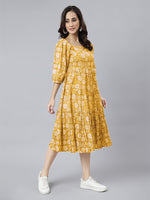 Thumbnail for Janasya Bright Cotton Floral Tiered Dress