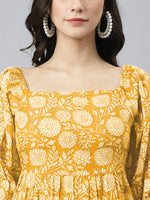Thumbnail for Janasya Bright Cotton Floral Tiered Dress