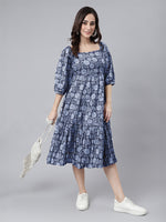 Thumbnail for Janasya Bright Cotton Floral Tiered Dress