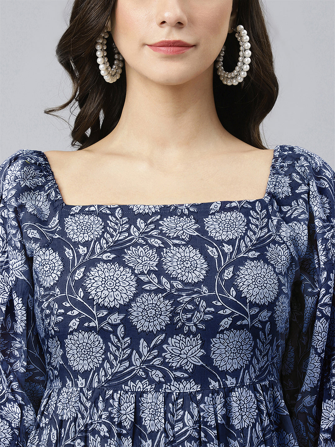 Janasya Bright Cotton Floral Tiered Dress