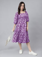 Thumbnail for Janasya Bright Cotton Floral Tiered Dress