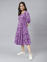 Thumbnail for Janasya Bright Cotton Floral Tiered Dress