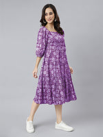 Thumbnail for Janasya Bright Cotton Floral Tiered Dress