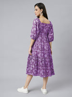 Thumbnail for Janasya Bright Cotton Floral Tiered Dress