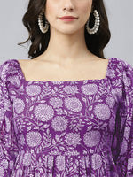 Thumbnail for Janasya Bright Cotton Floral Tiered Dress