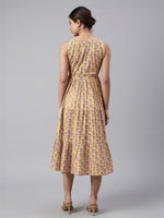 Thumbnail for Janasya Bright Cotton Floral Tiered Dress