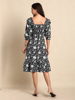 Thumbnail for Janasya Dark Cotton Floral A-Line Dress