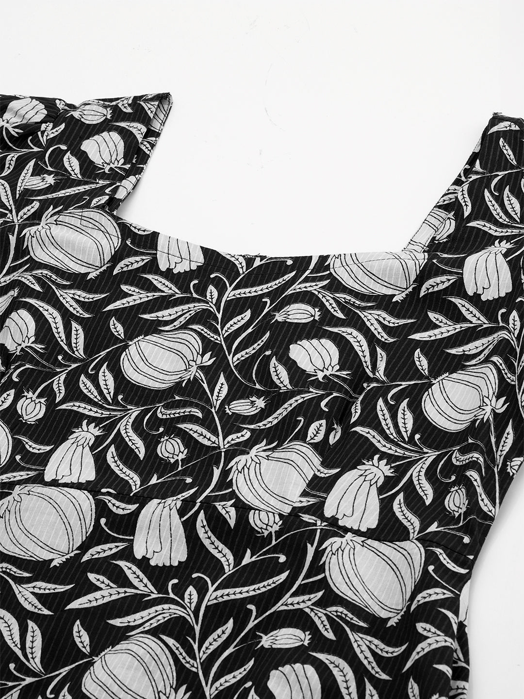 Janasya Dark Cotton Floral A-Line Dress