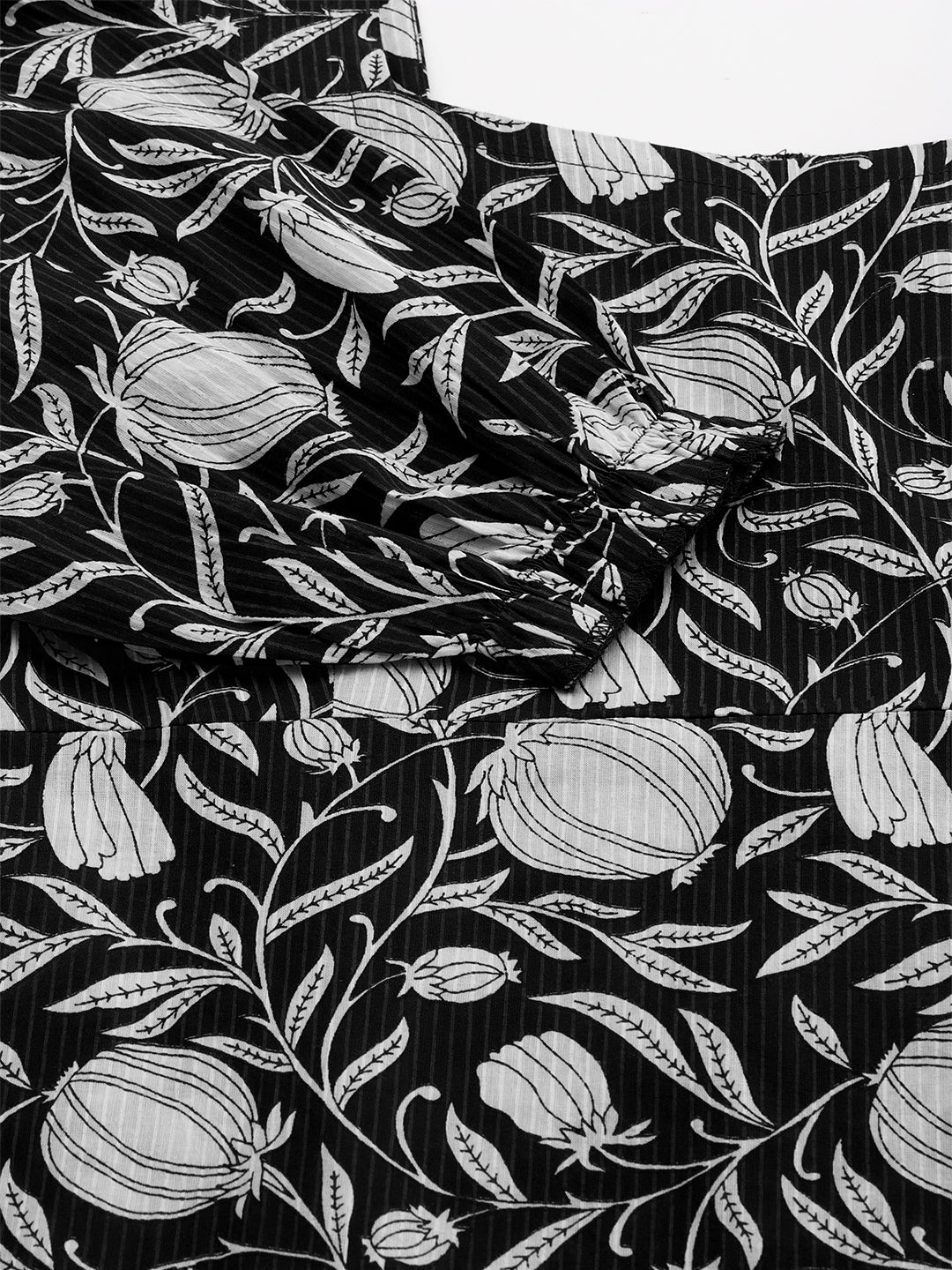 Janasya Dark Cotton Floral A-Line Dress