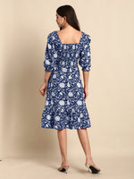 Thumbnail for Janasya Dark Cotton Floral A-Line Dress