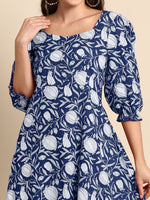 Thumbnail for Janasya Dark Cotton Floral A-Line Dress