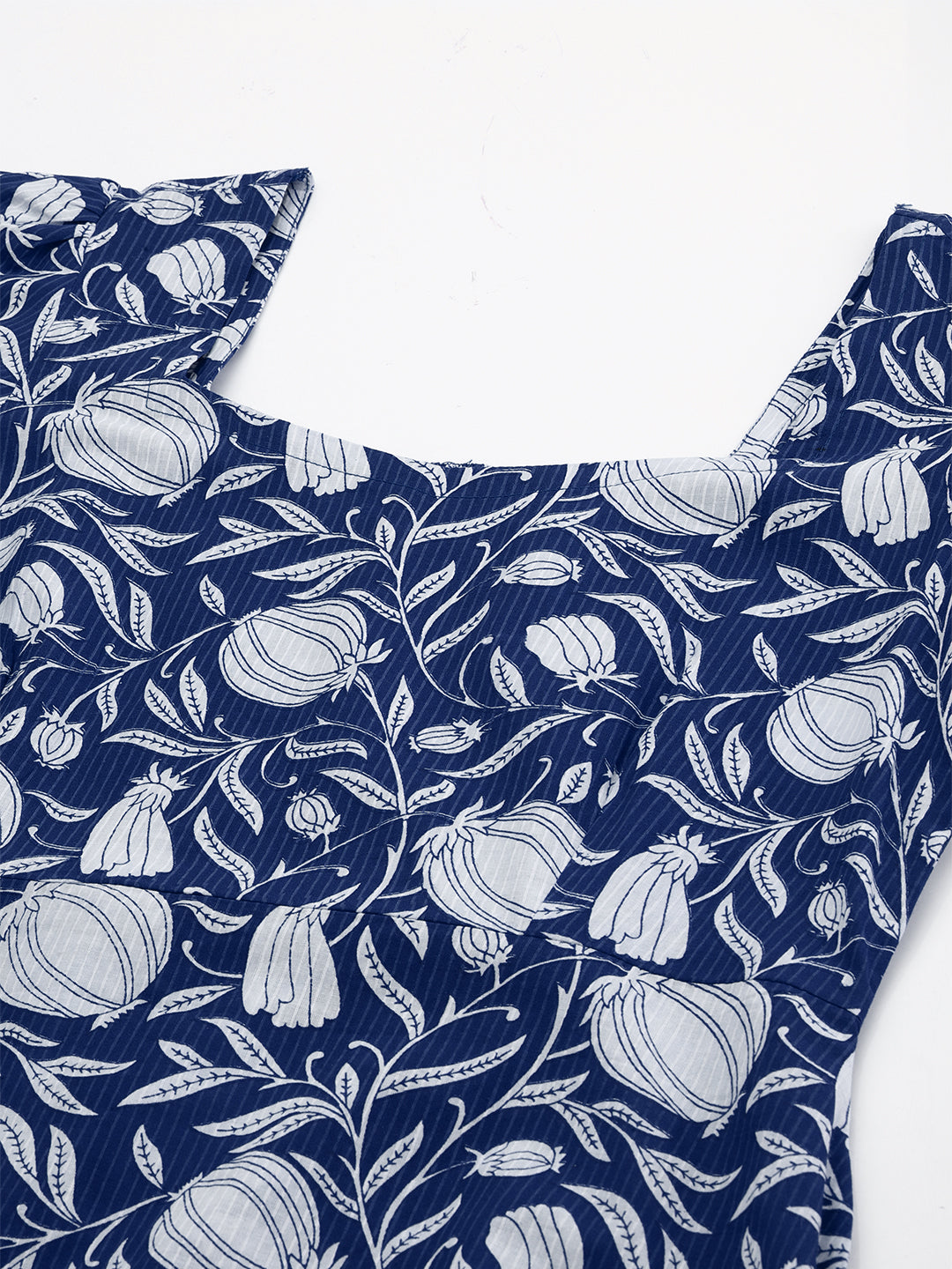 Janasya Dark Cotton Floral A-Line Dress