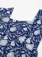Thumbnail for Janasya Dark Cotton Floral A-Line Dress