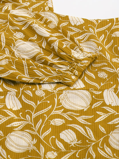 Janasya Dark Cotton Floral A-Line Dress - Distacart