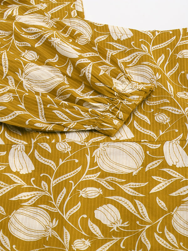 Janasya Dark Cotton Floral A-Line Dress
