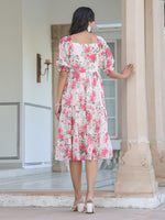 Thumbnail for Janasya Bright Georgette Floral Tiered Dress