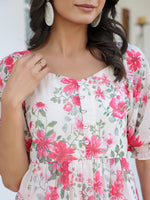 Thumbnail for Janasya Bright Georgette Floral Tiered Dress