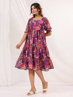 Thumbnail for Janasya Bright Georgette Floral Tiered Dress