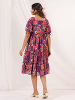 Thumbnail for Janasya Bright Georgette Floral Tiered Dress