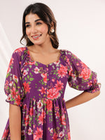 Thumbnail for Janasya Bright Georgette Floral Tiered Dress