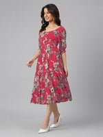 Thumbnail for Janasya Bright Georgette Floral Tiered Dress