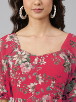 Thumbnail for Janasya Bright Georgette Floral Tiered Dress
