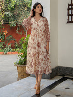 Thumbnail for Janasya Dark Georgette Floral A-Line Dress