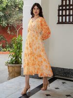 Thumbnail for Janasya Bright Georgette Floral Fit & Flare Dress