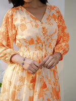 Thumbnail for Janasya Bright Georgette Floral Fit & Flare Dress