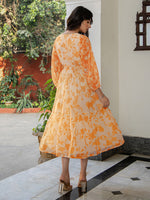 Thumbnail for Janasya Bright Georgette Floral Fit & Flare Dress