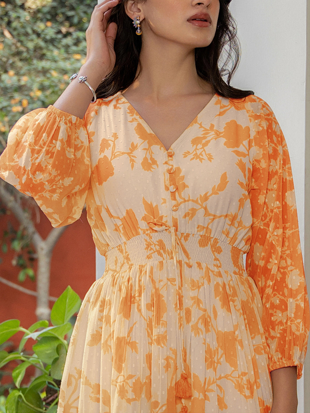 Janasya Bright Georgette Floral Fit & Flare Dress