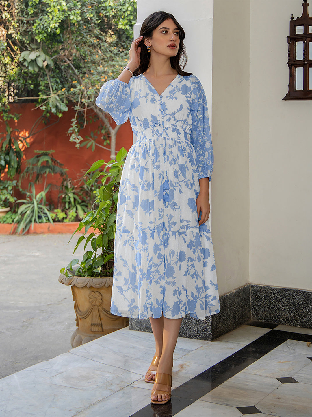 Janasya Light Georgette Floral Fit & Flare Dress