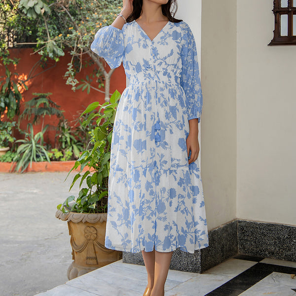 Janasya Light Georgette Floral Fit & Flare Dress
