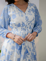 Thumbnail for Janasya Light Georgette Floral Fit & Flare Dress