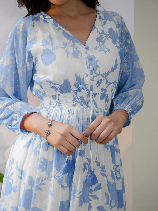 Janasya Light Georgette Floral Fit & Flare Dress