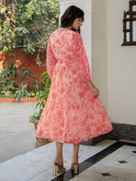Thumbnail for Janasya Bright Georgette Floral Fit & Flare Dress