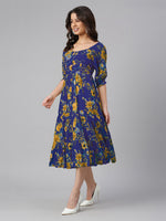 Thumbnail for Janasya Bright Georgette Floral Tiered Dress