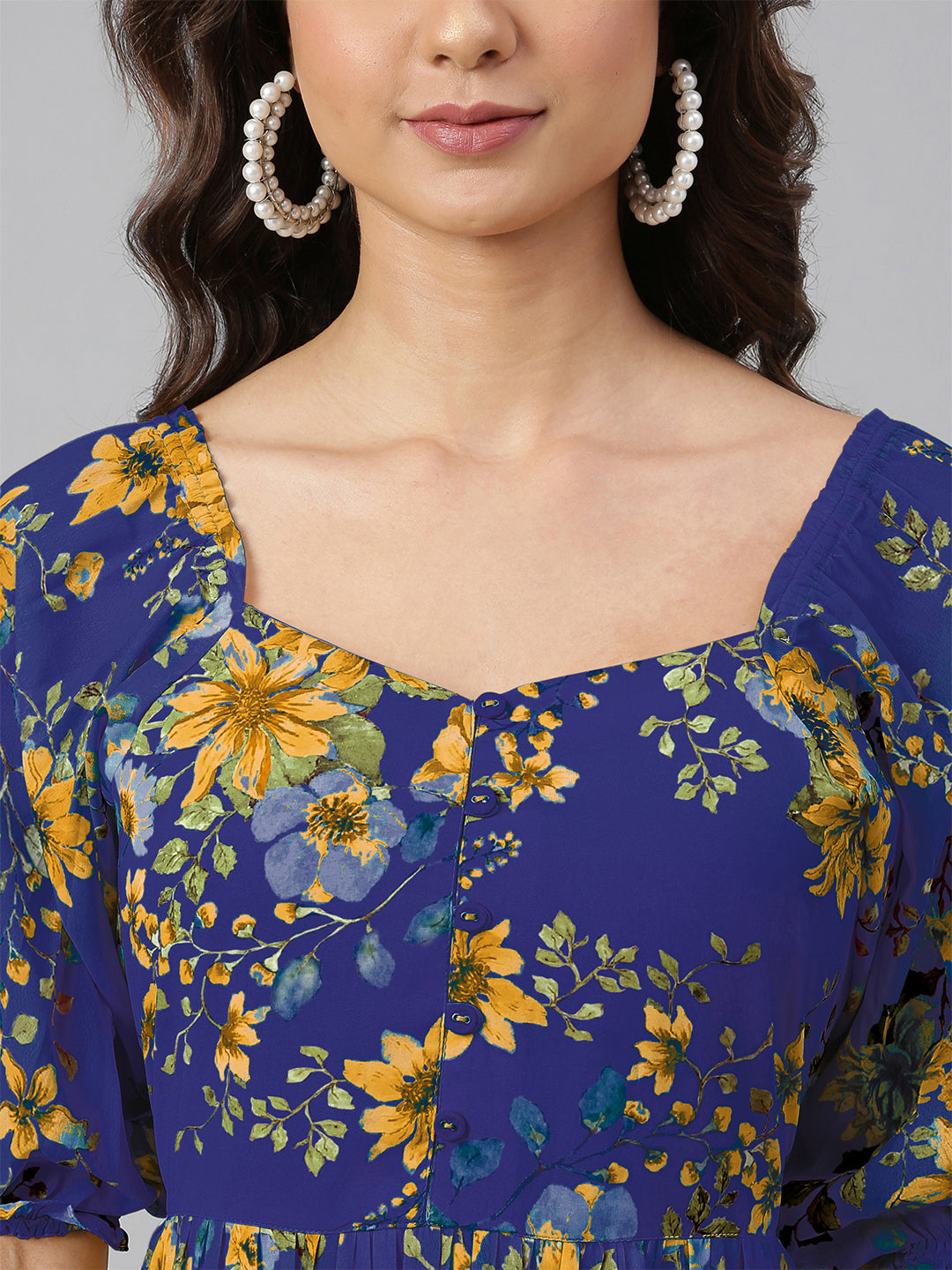 Janasya Bright Georgette Floral Tiered Dress