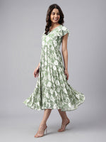 Thumbnail for Janasya Dark Georgette Abstract Tiered Dress