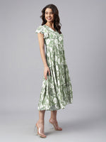Thumbnail for Janasya Dark Georgette Abstract Tiered Dress