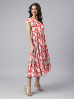 Thumbnail for Janasya Dark Georgette Abstract Tiered Dress