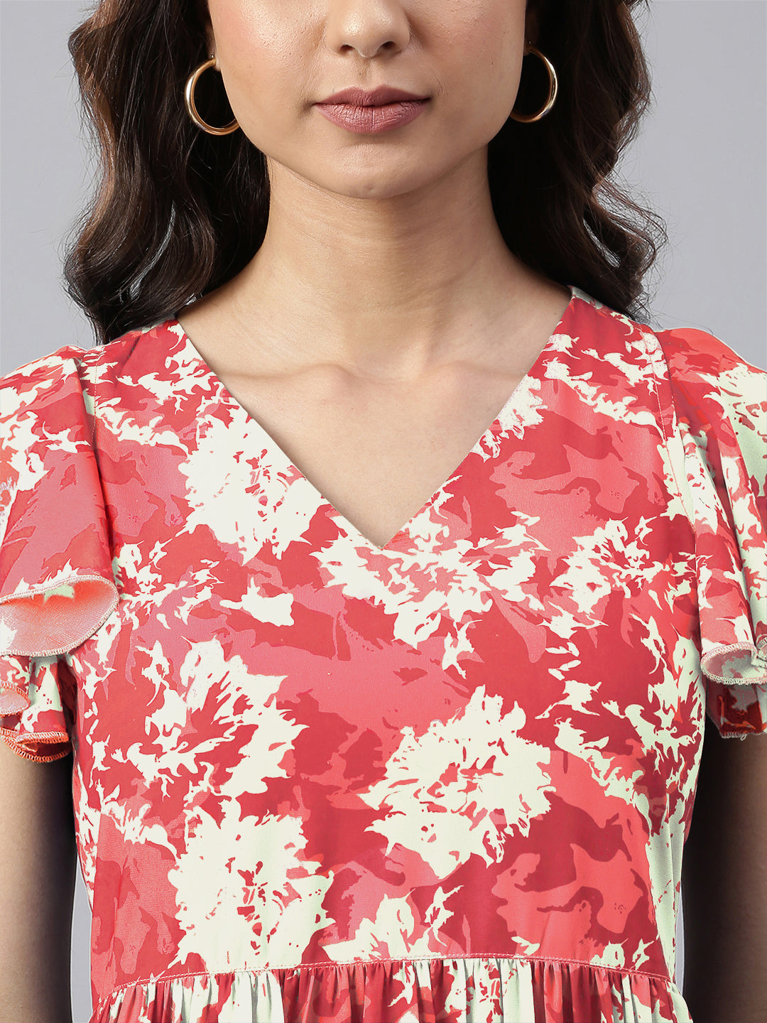 Janasya Dark Georgette Abstract Tiered Dress