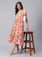 Thumbnail for Janasya Dark Georgette Abstract Tiered Dress