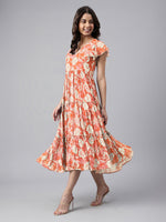 Thumbnail for Janasya Dark Georgette Abstract Tiered Dress