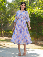 Thumbnail for Janasya Dark Georgette Floral A-Line Dress