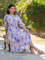 Thumbnail for Janasya Dark Georgette Floral A-Line Dress