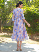Thumbnail for Janasya Dark Georgette Floral A-Line Dress
